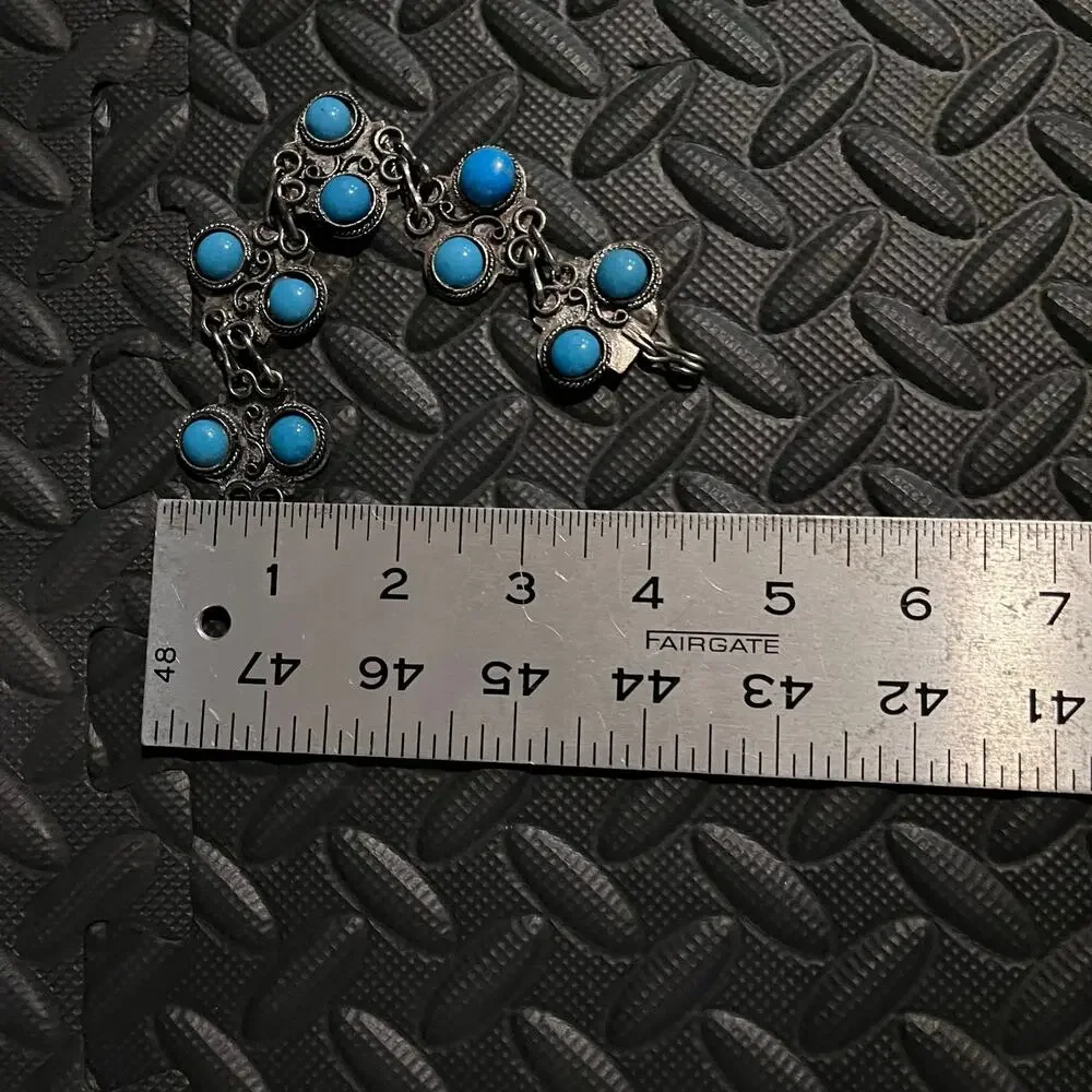 Vintage Southwestern Turquoise Blue Stone Silver Tone Link Bracelet Boho